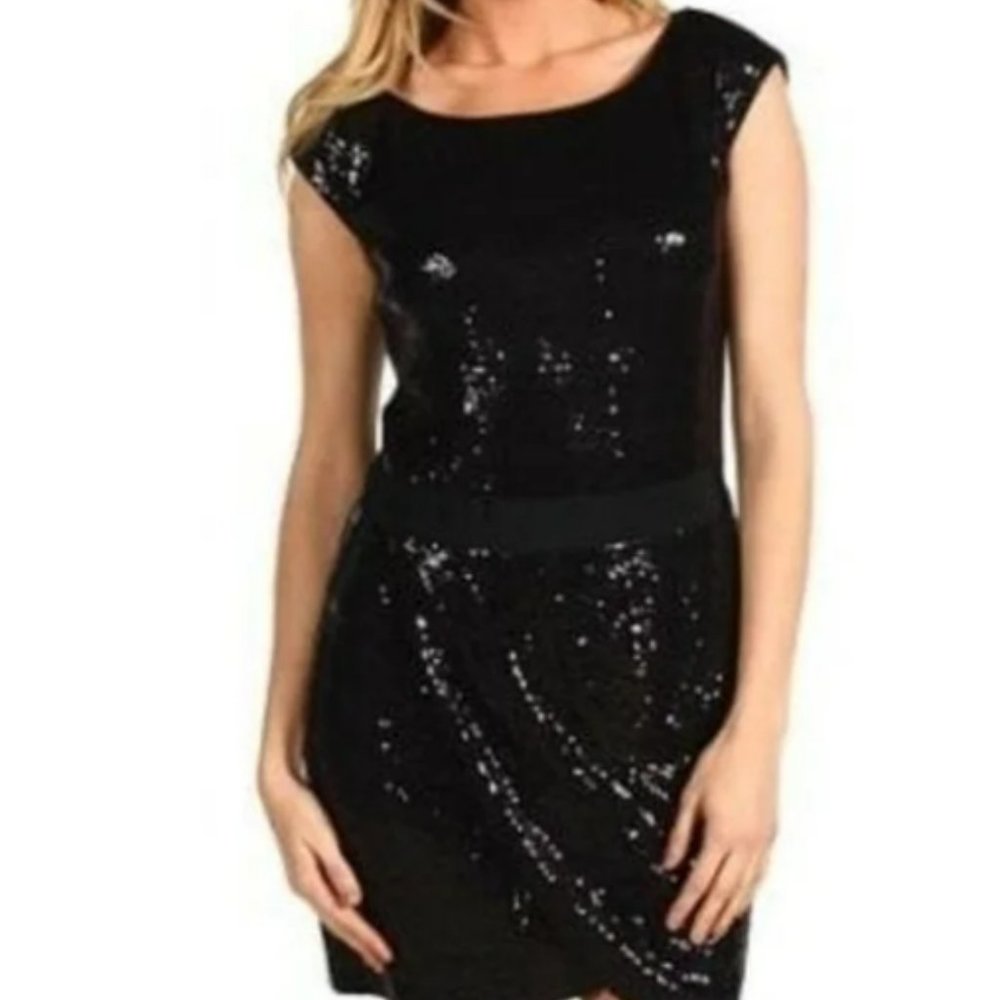 Laundry By Shelli Segal - Black Sequin Tulip Dress | Size 6 | holiday NYE